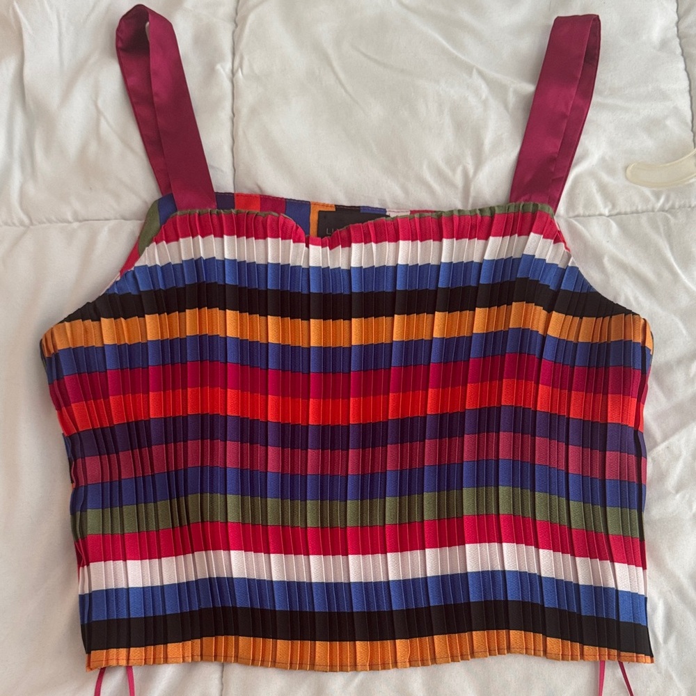 Striped Multicolor Pleated Crop Tank Top - Women